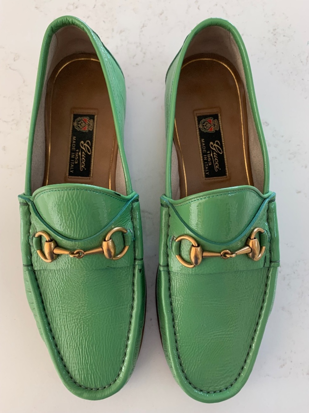 Gucci horsebit green patent leather men’s loafers